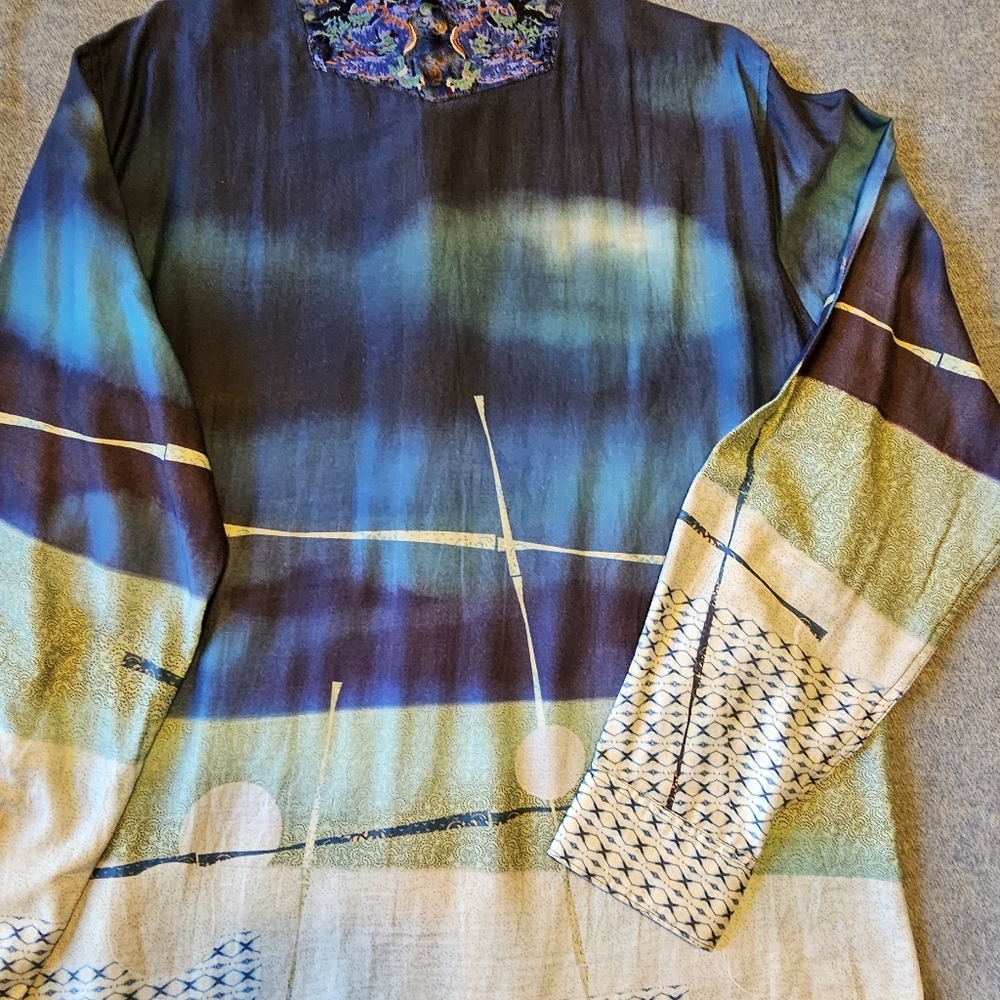 Robert Graham Blue Green Multicolor Patterned Dress Shirt